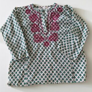 Peek White Tunic with Pink Embroidered Front & Teal Print